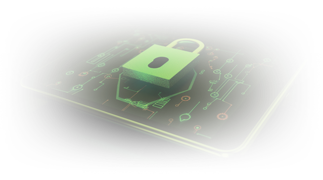 Digital image of a tablet device with a padlock hovering over the screen for security